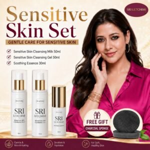 Sensitive Skin Care | Cleansing Milk | Cleansing Gel | Soothing Essence | Free Charcoal Sponge | Sri Letchimi | Golden Shine HQ